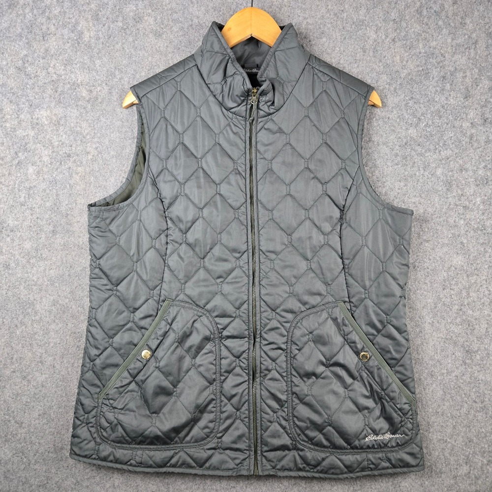 Eddie Bauer Quilted Vest Womens XL Gray Full Zip Gorpcore Outdoor Puffer Layer